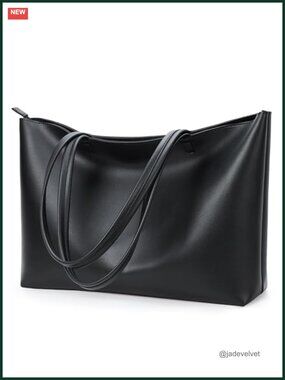 Vegan Leather Tote Bag with Zipper Closure, Satchel for Women, Large 16-inch